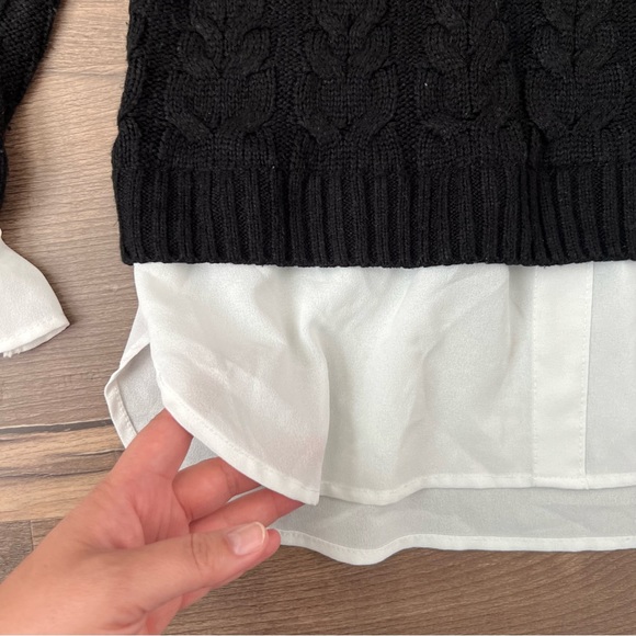 ELLE Layered Cable Knit Sweater Black White Size Small - Picture 3 of 7